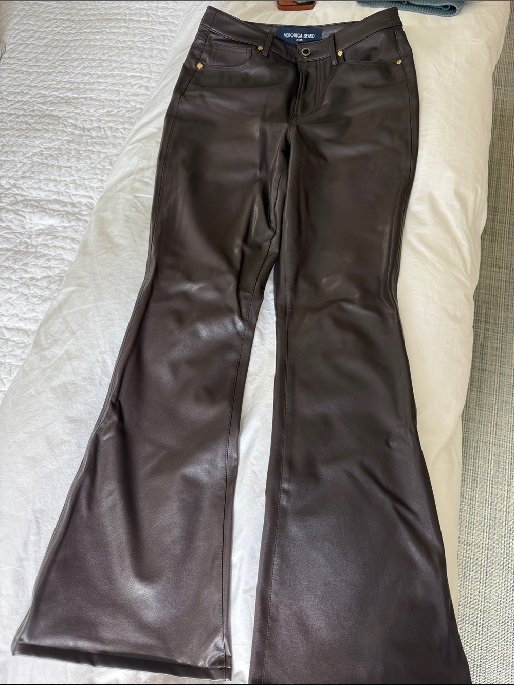 Veronica Beard Dark Brown Faux Leather Flare Pants